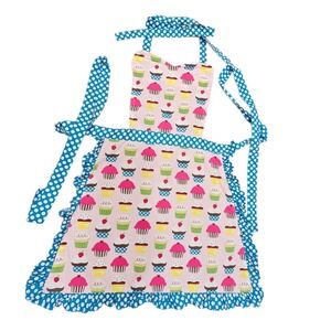 Adult Cupcake Apron Polka Dot Ruffle Pink Blue Cotton Kitchen‎ Baking Cooking